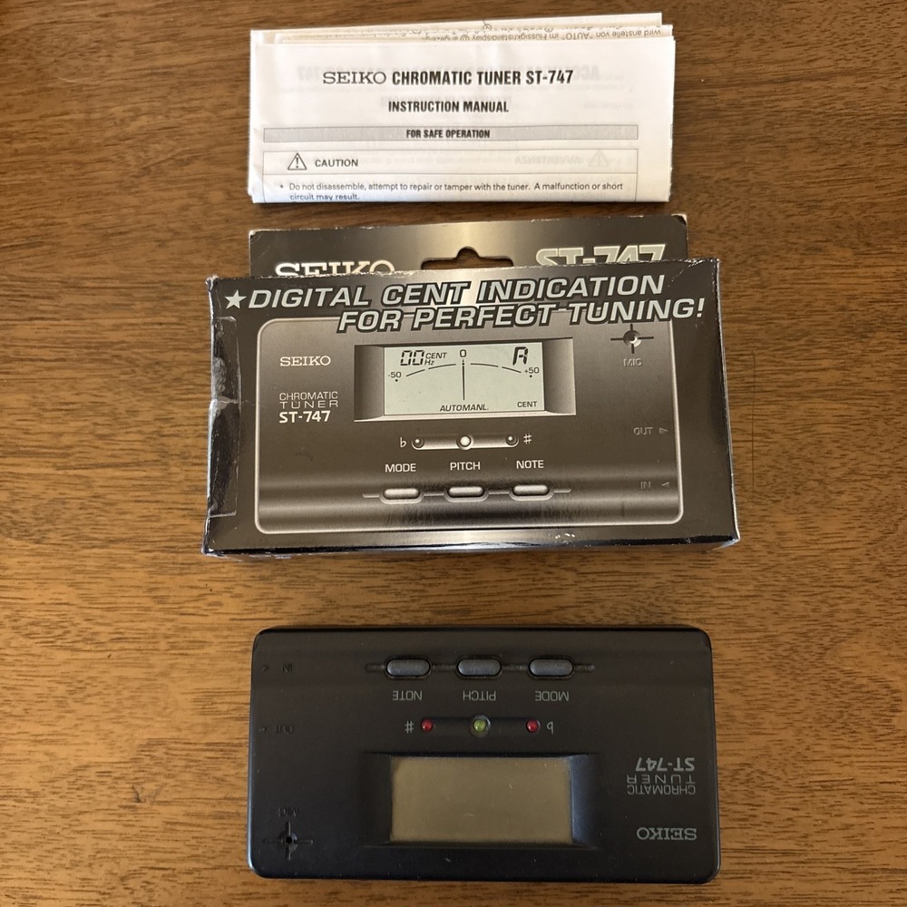 Seiko ST-747 Chromatic Guitar Tuner Digital Display Auto/Manual Tuning - Black
